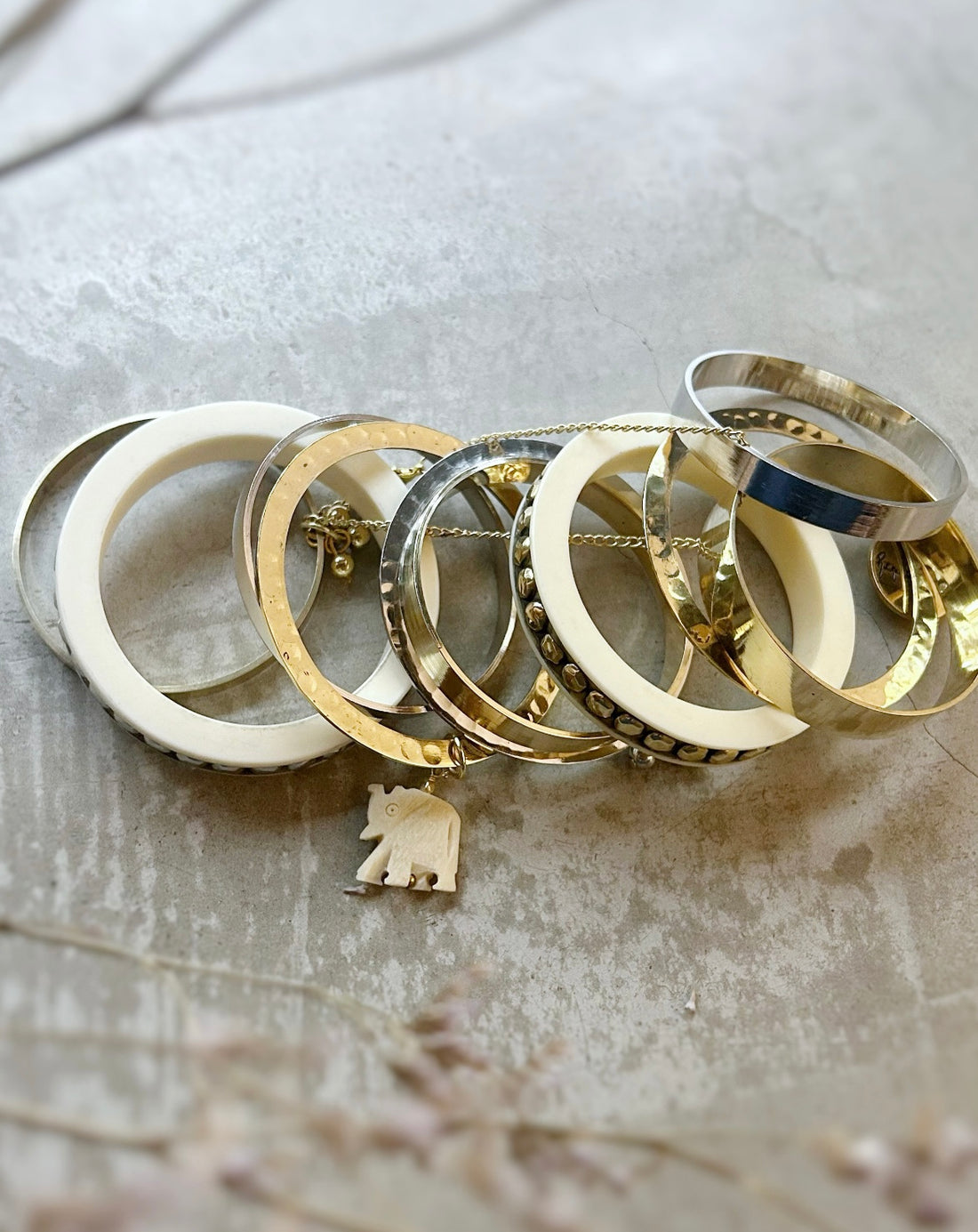 Bangle Stack Black/White Silver Gold