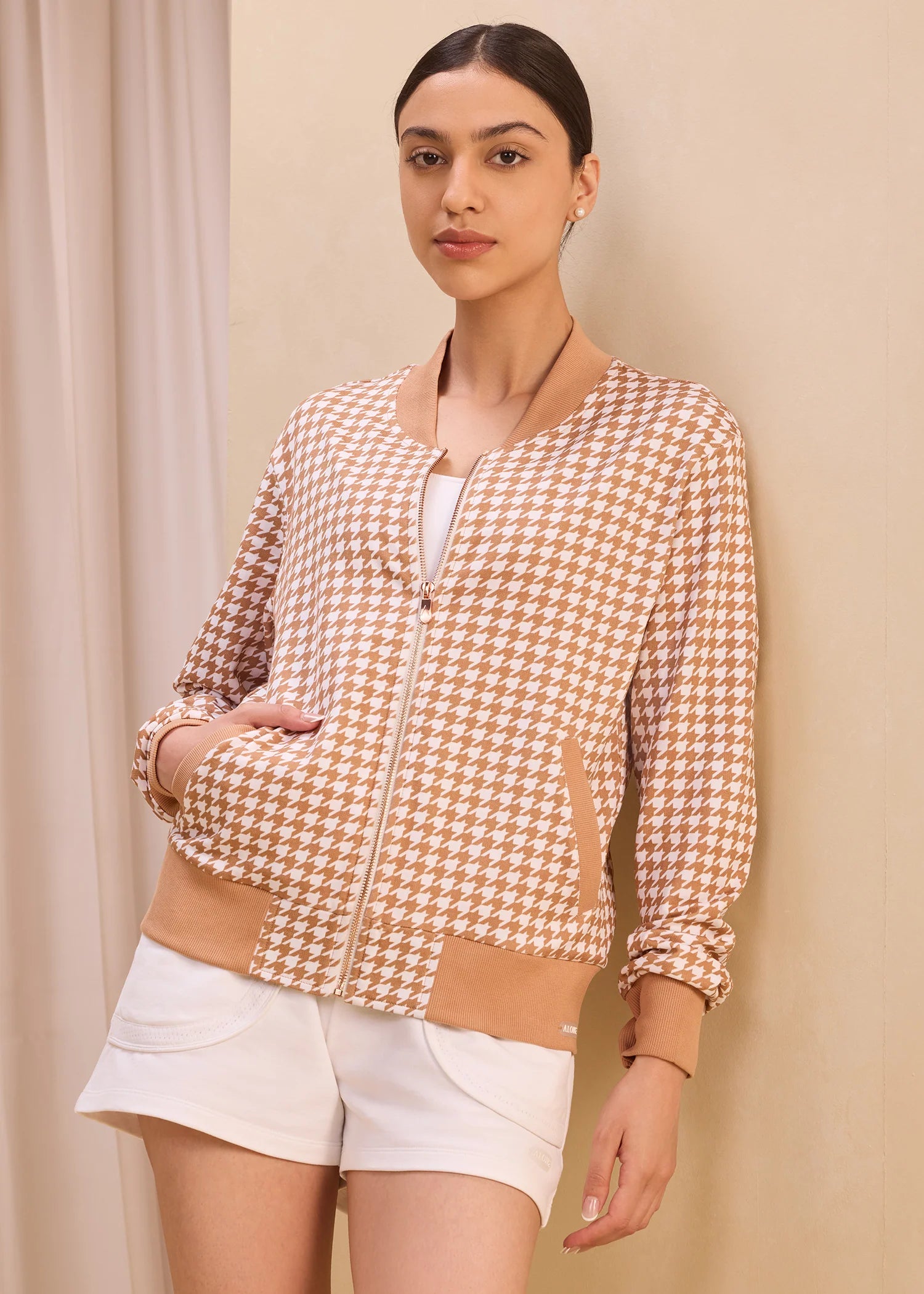 Houndstooth Zipper Jacket