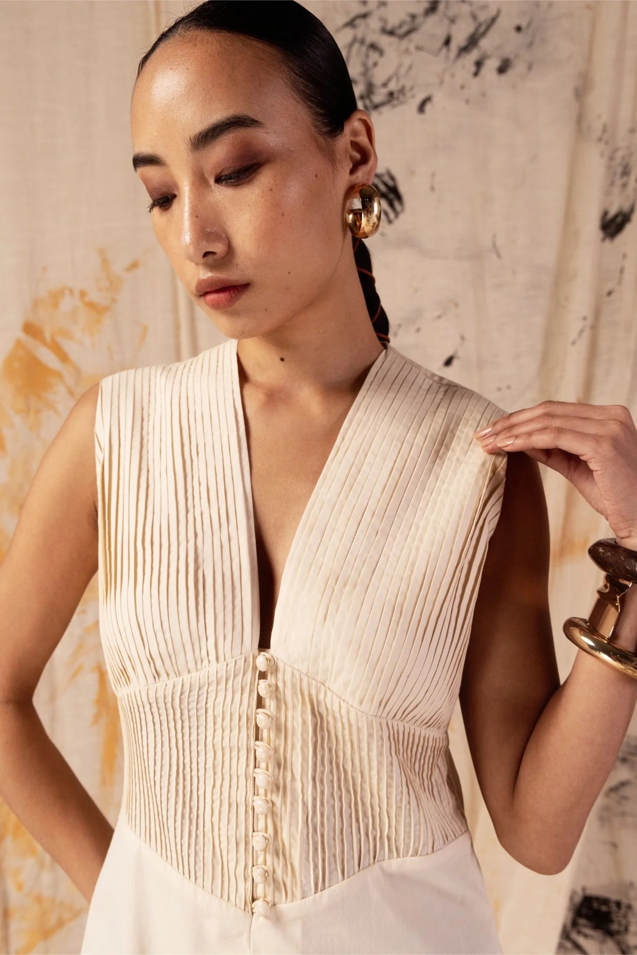 Petal Yellow Pleated Dress
