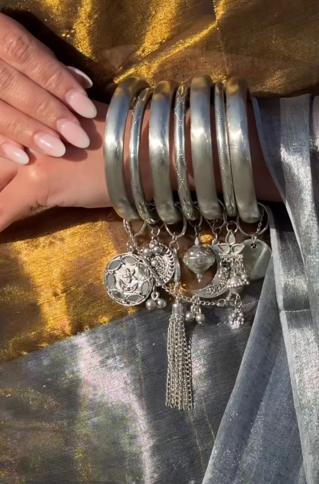 Silver Charm Bangle Stack