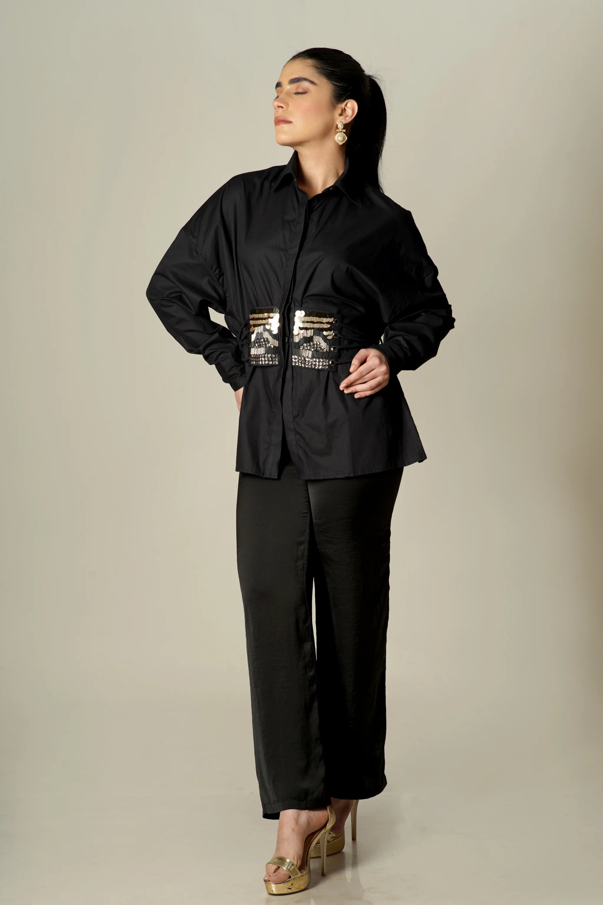Christine Sequin Belted Shirt