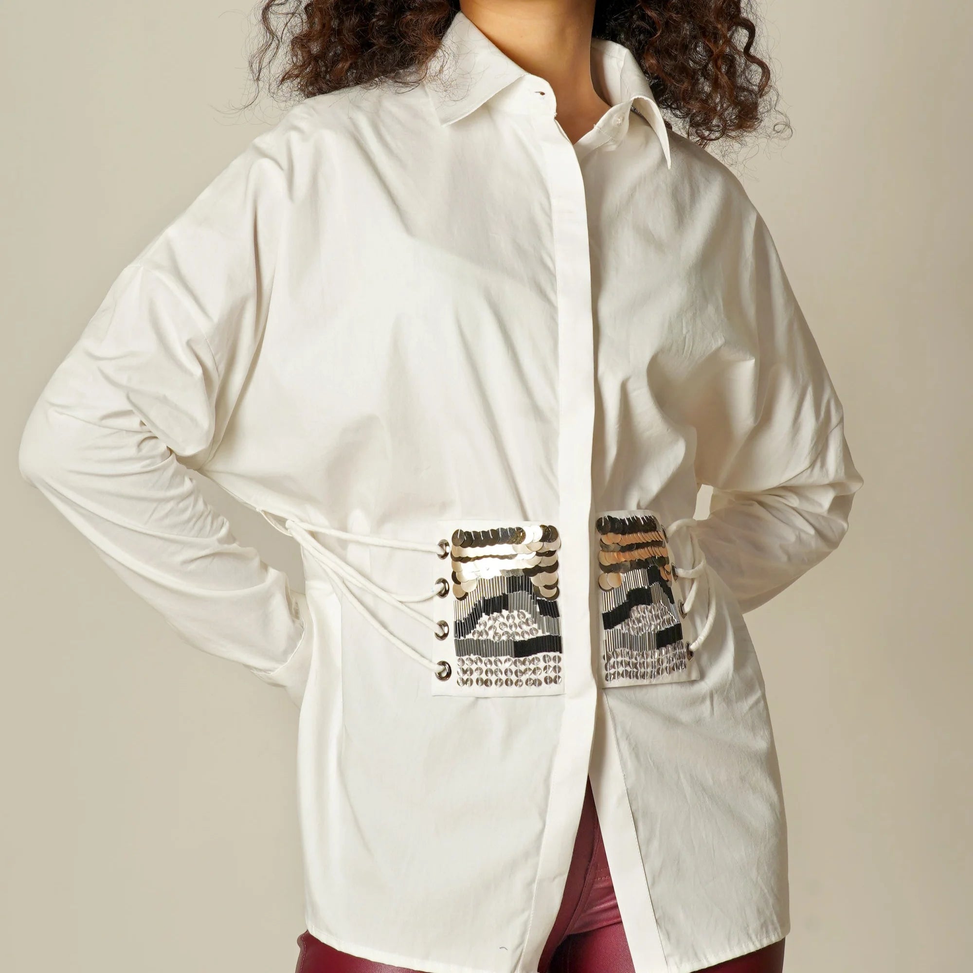 Christine Sequin Belted Shirt