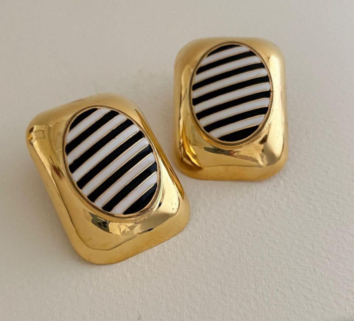 Black And White Stripes Studs